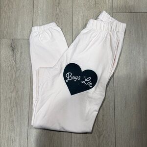 Boys Lie Charmer V2 Light Pink Embroidered Heart Joggers sweatpants Sz S Teens